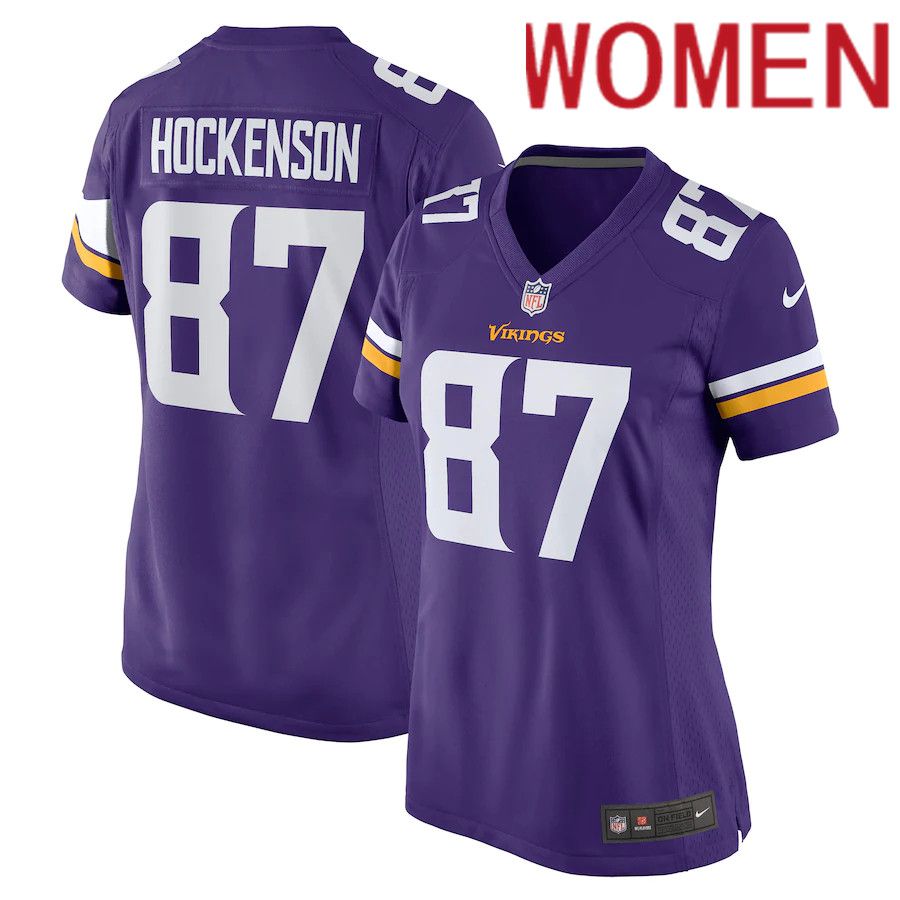 Women Minnesota Vikings 87 T J Hockenson Nike Purple Game Player NFL Jersey